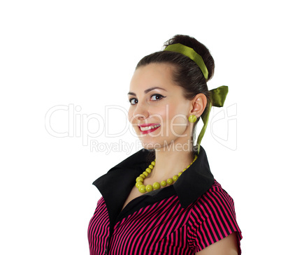 young woman in bright colour dress