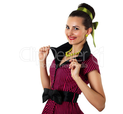 young woman in bright colour dress