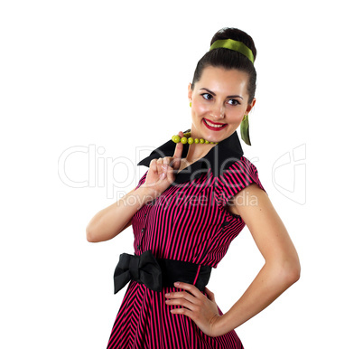 young woman in bright colour dress