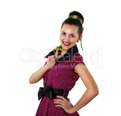 young woman in bright colour dress