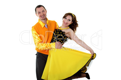 young dancing couple in bright colour wear