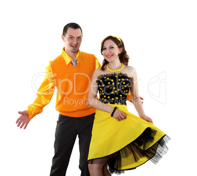 young dancing couple in bright colour wear