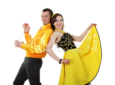 young dancing couple in bright colour wear