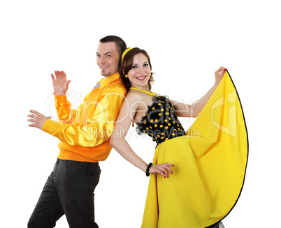 young dancing couple in bright colour wear