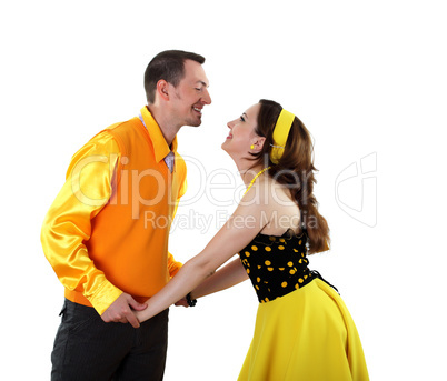 young dancing couple in bright colour wear