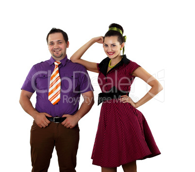 young dancing couple in bright colour wear