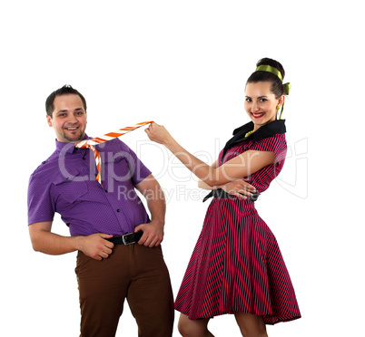 young dancing couple in bright colour wear