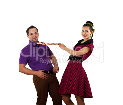 young dancing couple in bright colour wear