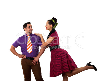 young dancing couple in bright colour wear