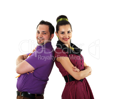 young dancing couple in bright colour wear