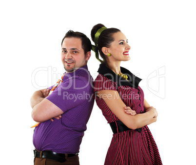 young dancing couple in bright colour wear