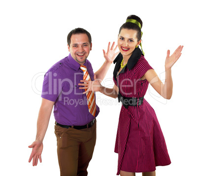 young dancing couple in bright colour wear