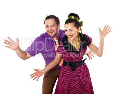 young dancing couple in bright colour wear