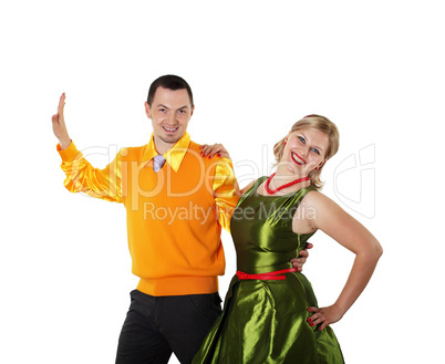 young dancing couple in bright colour wear