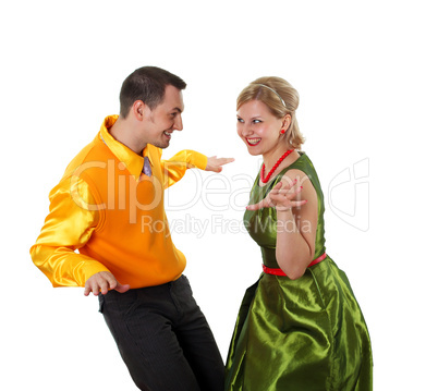 young dancing couple in bright colour wear