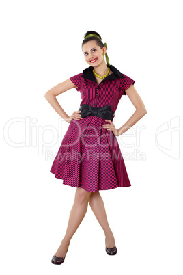 young woman in bright colour dress