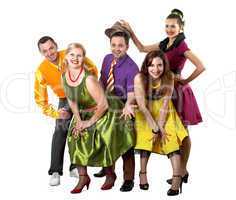 young dancing people in bright colour wear