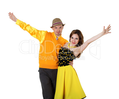 young dancing couple in bright colour wear