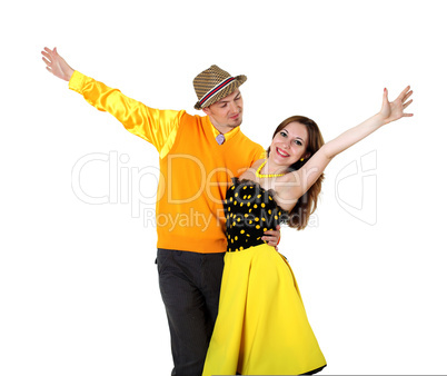 young dancing couple in bright colour wear