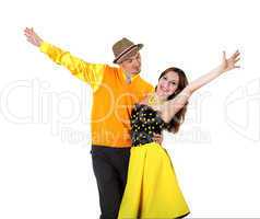 young dancing couple in bright colour wear