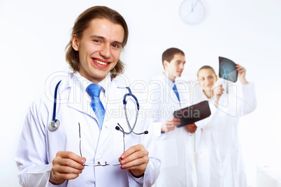 Friendly doctor in medical office