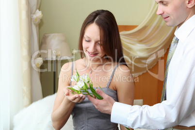 young  couple with flower