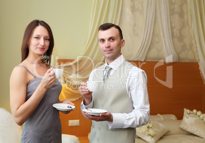 young couple drinking tea