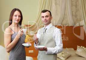 young couple drinking tea