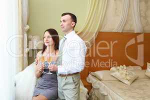 young  couple with glasses of champagne