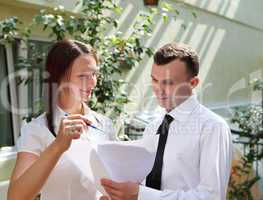 business people having discussion outdoors