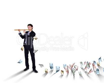 Young businessman with many banknotes