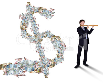 Young businessman with many banknotes