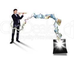 Young businessman with many banknotes