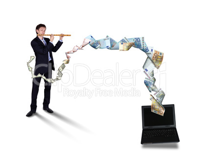 Young businessman with many banknotes