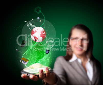 Business woman holding a mobile phone