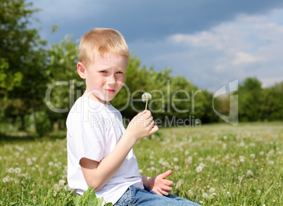 litlle boy with dandelion