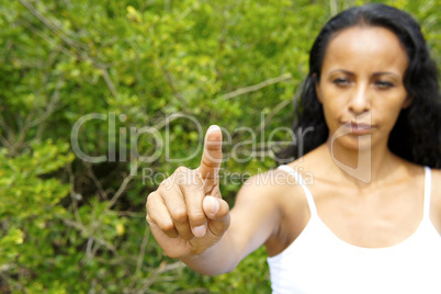 Woman pointing with Finger