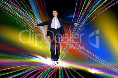 Businessman walking over Internet lines