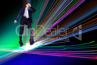 Businessman walking over Internet lines
