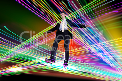 Businessman walking over Internet lines