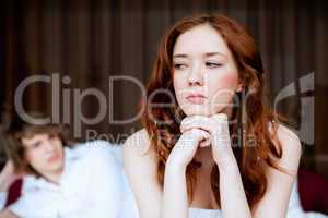 couple in disagreement in bedroom