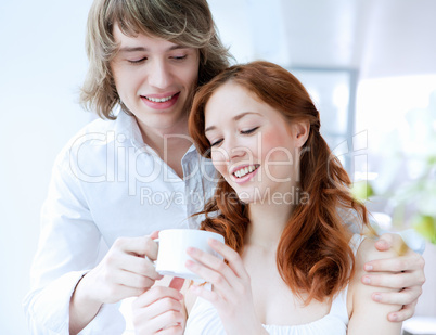 young couple with a gift