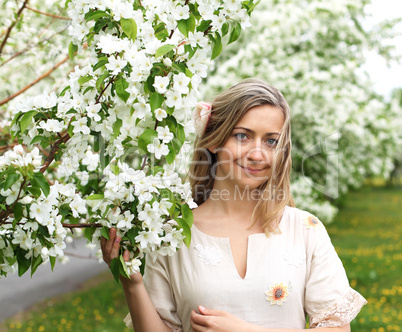 young woman in spring park