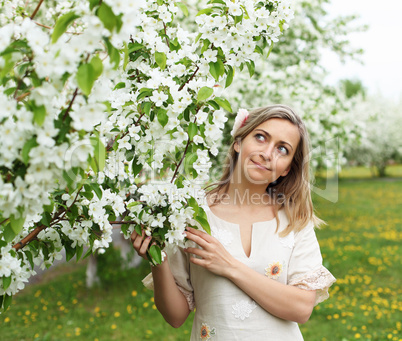 young woman in spring park