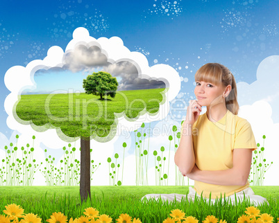 Portrait of a young woman meditating on nature