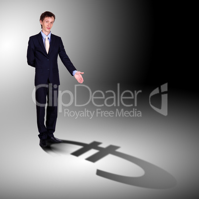 Businessman with shadow as a currency symbol