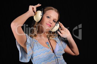 young girl with headphones