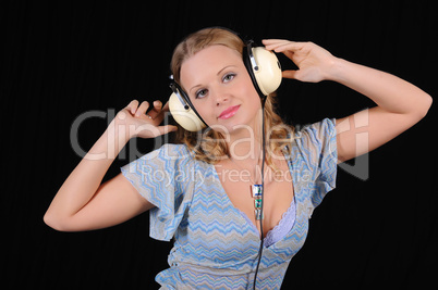 young girl with headphones