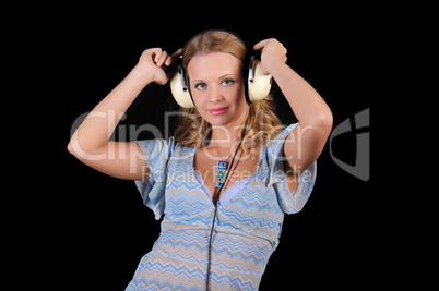 young girl with headphones