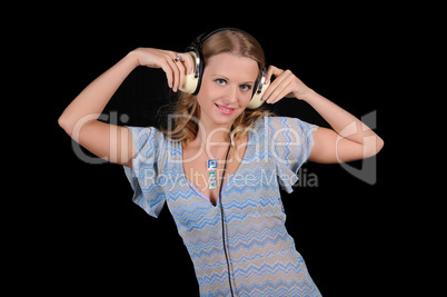 young girl with headphones